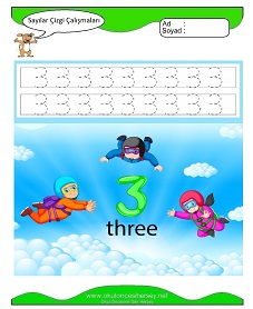 3 Rakamı Çizgi Çalışmaları Çalışma Sayfaları